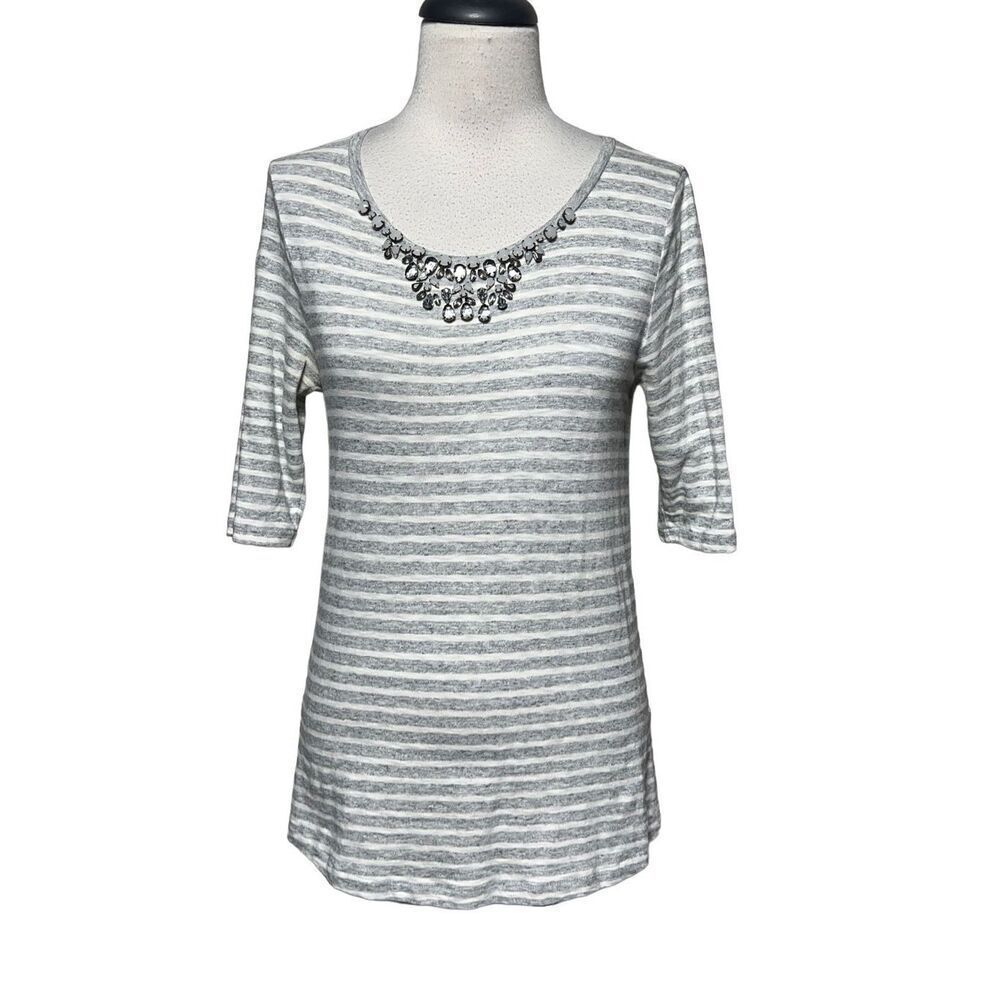 J. Crew Short Sleeve Embellished Striped Tee Shirt Small